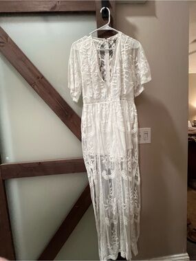 White Embroidered Sheer Maxi Dress - Women